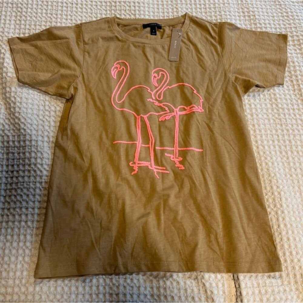 J.Crew Flamingo Embroidered Graphic Tee Size Small